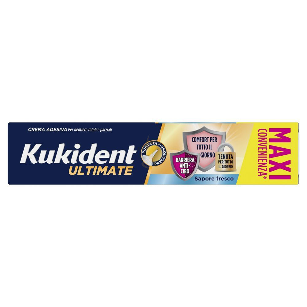 Kukident Ultimate Fresco | Crema Adesiva Dentiera Tecnologia 3in1 Tenuta Forte Menta | Maxi 57g