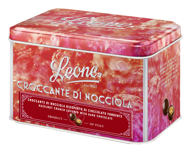 Leone Croccante Di Nocciola Ricoperto Di Cioccolato Fondente Latta Da 150g

