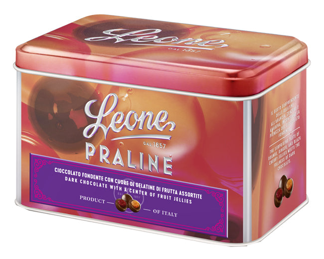 Leone Praline - Gelatine Di Frutta Assortite Ricoperte Di Cioccolato Fondente Latta Da 150g
