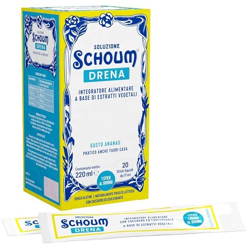 Soluzione Schoum Drena | Integratore Drenante Gusto Ananas | 20 Stick Liquidi