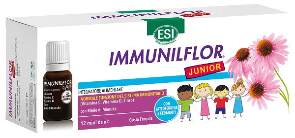 Esi Immunilflor Junior Con Lattoferrina E Fermenti Gusto Fragola 12 Mini Drink Da 15ml  