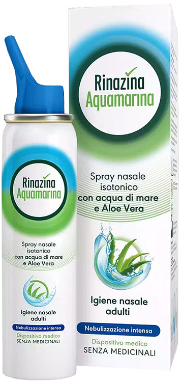 Rinazina Aquamarina Spray Nasale Isotonico Con Acqua Di Mare e Aloe Vera Nebulizzazione Intensa 100ml Promo
