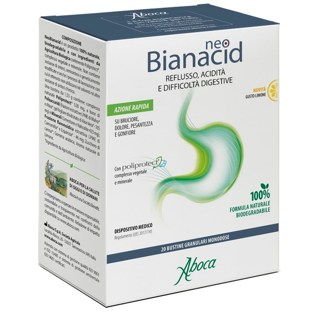 Aboca Neobianacid | Reflusso e Acidità Gusto Limone | 20 Bustine Granulari  
