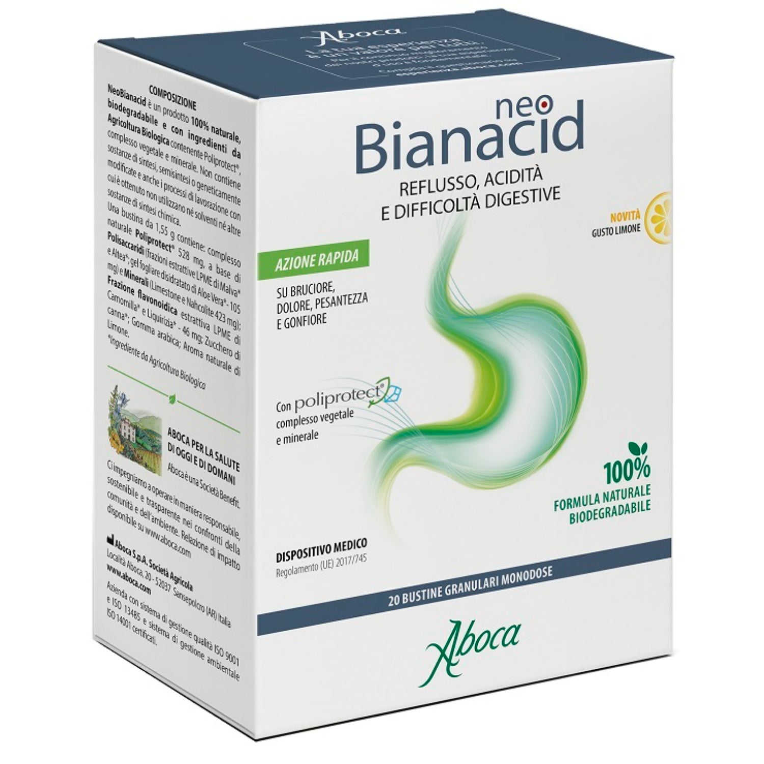 Aboca Neobianacid | Reflusso e Acidità Gusto Limone | 20 Bustine Granulari