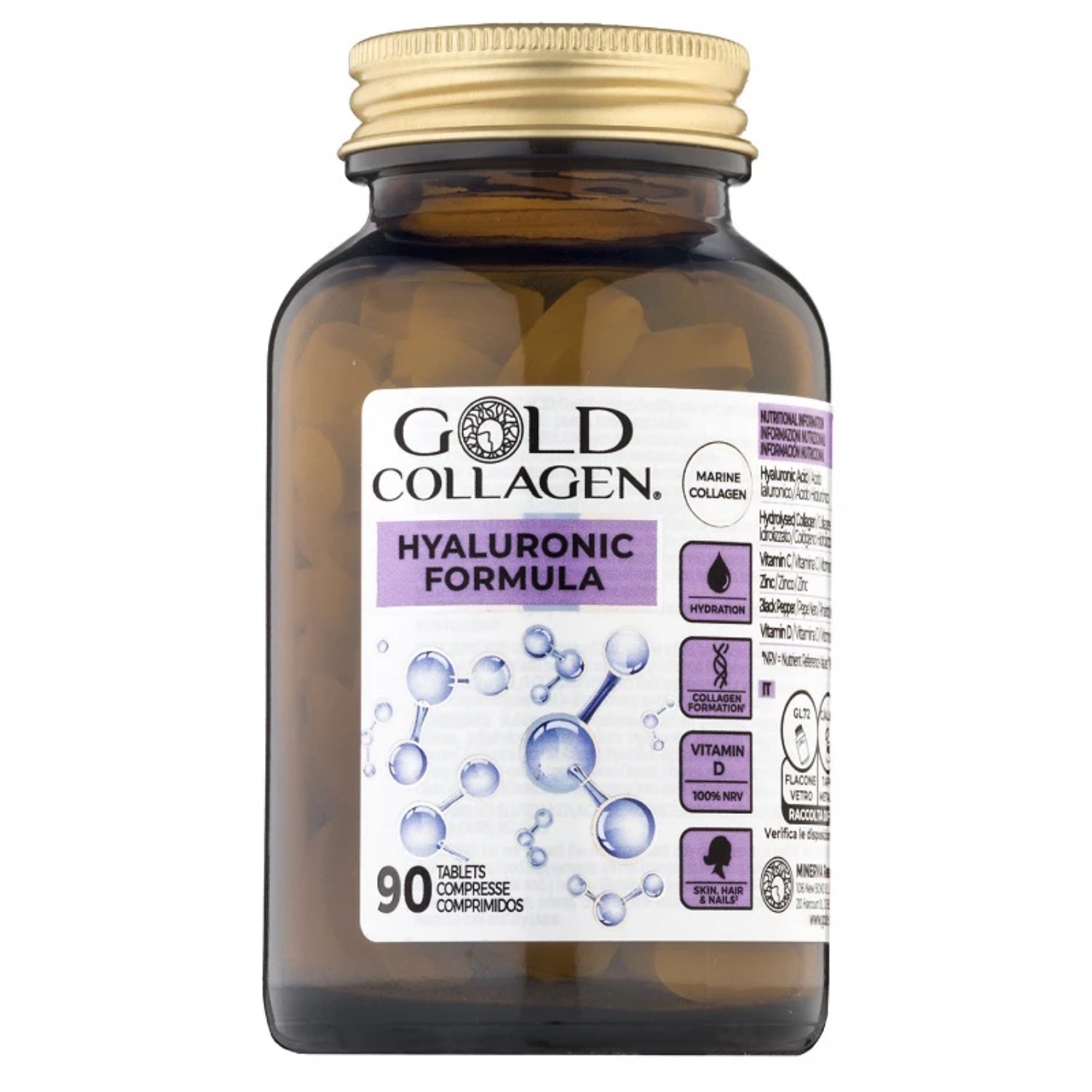 Gold Collagen Hyaluronic Formula | Integratore Acido Ialuronico Idratazione | 30 Compresse
