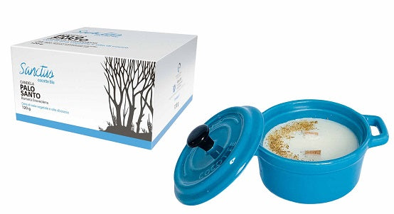 Himalaya Candle - Candela Sanctus di Palo Santo Cocotte in Pocellana Blu 
