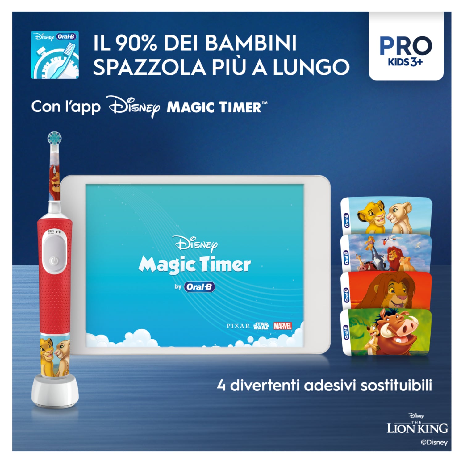 Oral-B Pro Kids 3+ Re Leone | Spazzolino Elettrico Bambini Ricaricabile | Modalità Delicata + App Disney 5