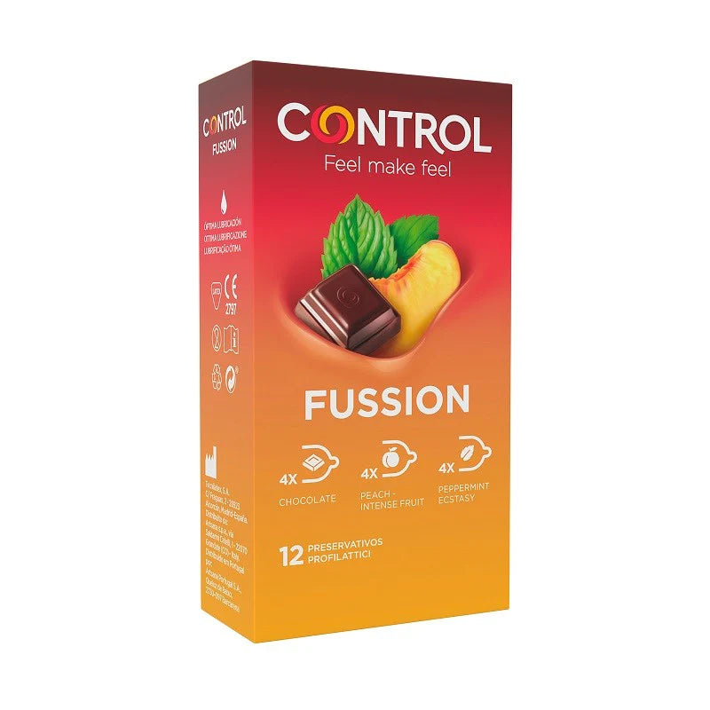 Control Fussion | Preservativi Aromatizzati Cioccolato Fragola Pesca | 12 Profilattici  