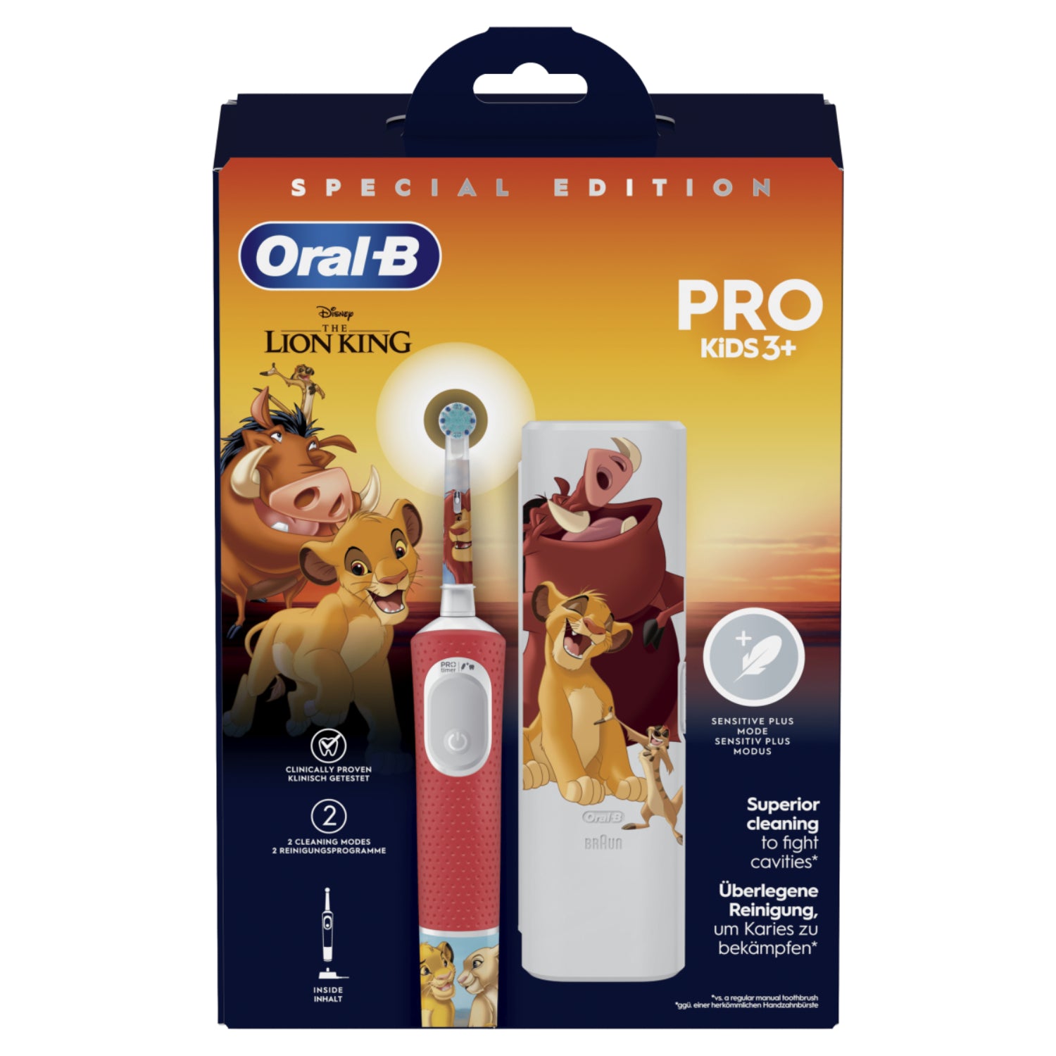 Oral-B Pro Kids 3+ Re Leone | Spazzolino Elettrico Bambini Ricaricabile | Modalità Delicata + App Disney