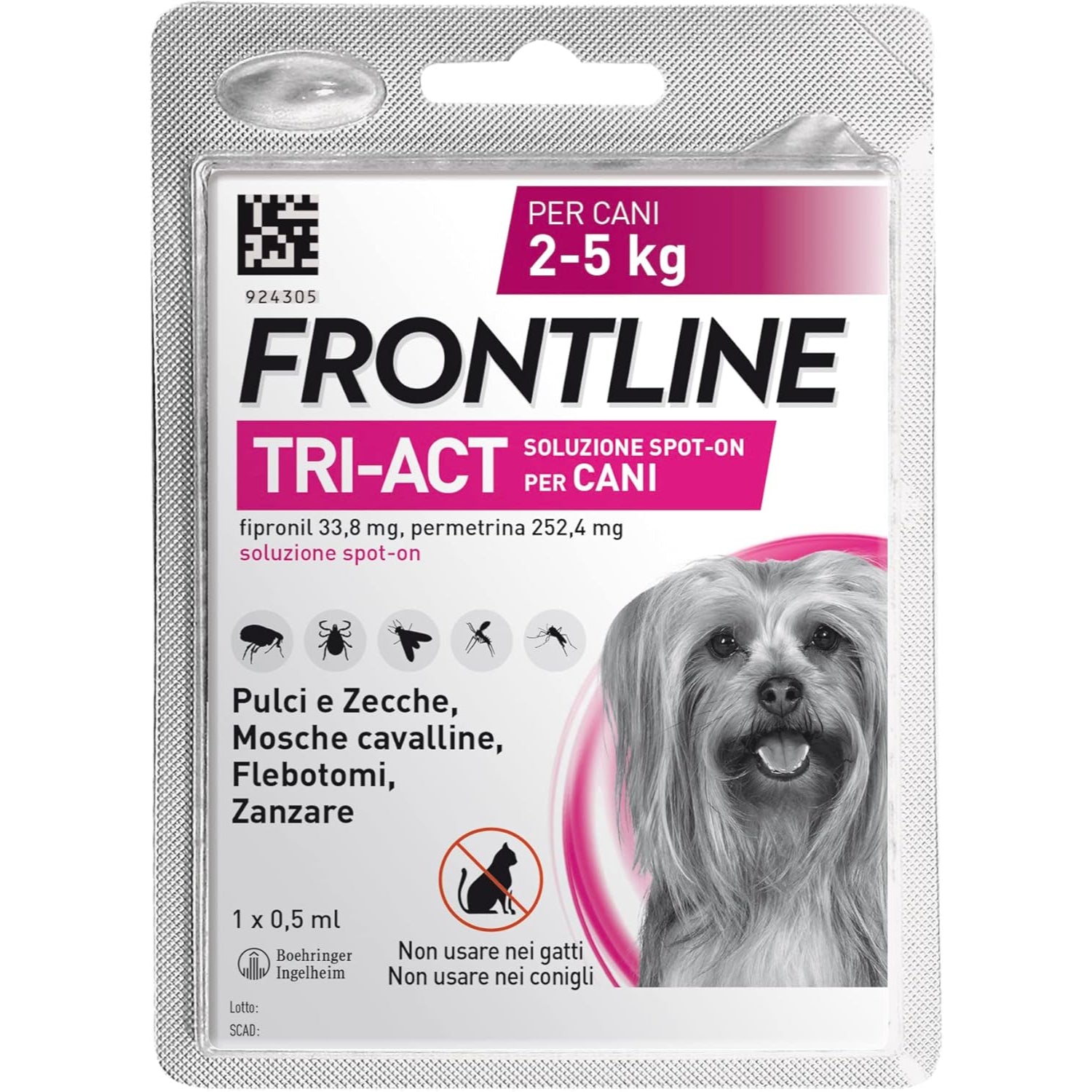 FRONTLINE Tri-Act | Repellente Insetticida Cani 2-5 kg | 1 Pipetta
