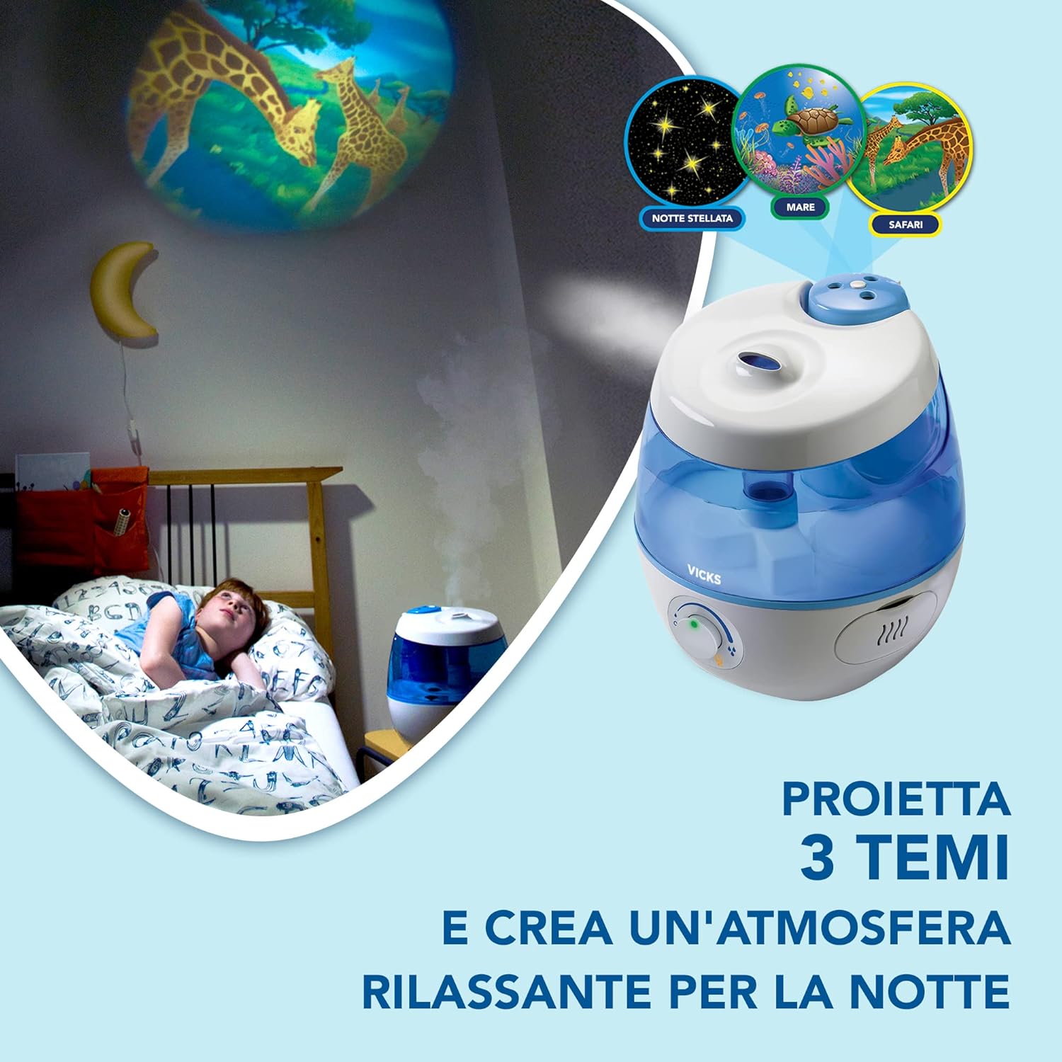 Vicks SweetDreams | Umidificatore Ultrasuoni con Proiettore Immagini | 1 Pezzo