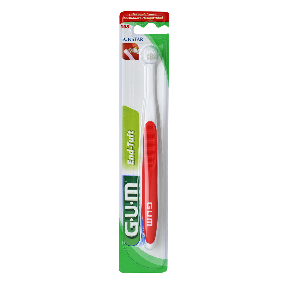 GUM End-Tuft 308 | Spazzolino Monociuffo per Ortodonzia e Impianti | Colori Assortiti  