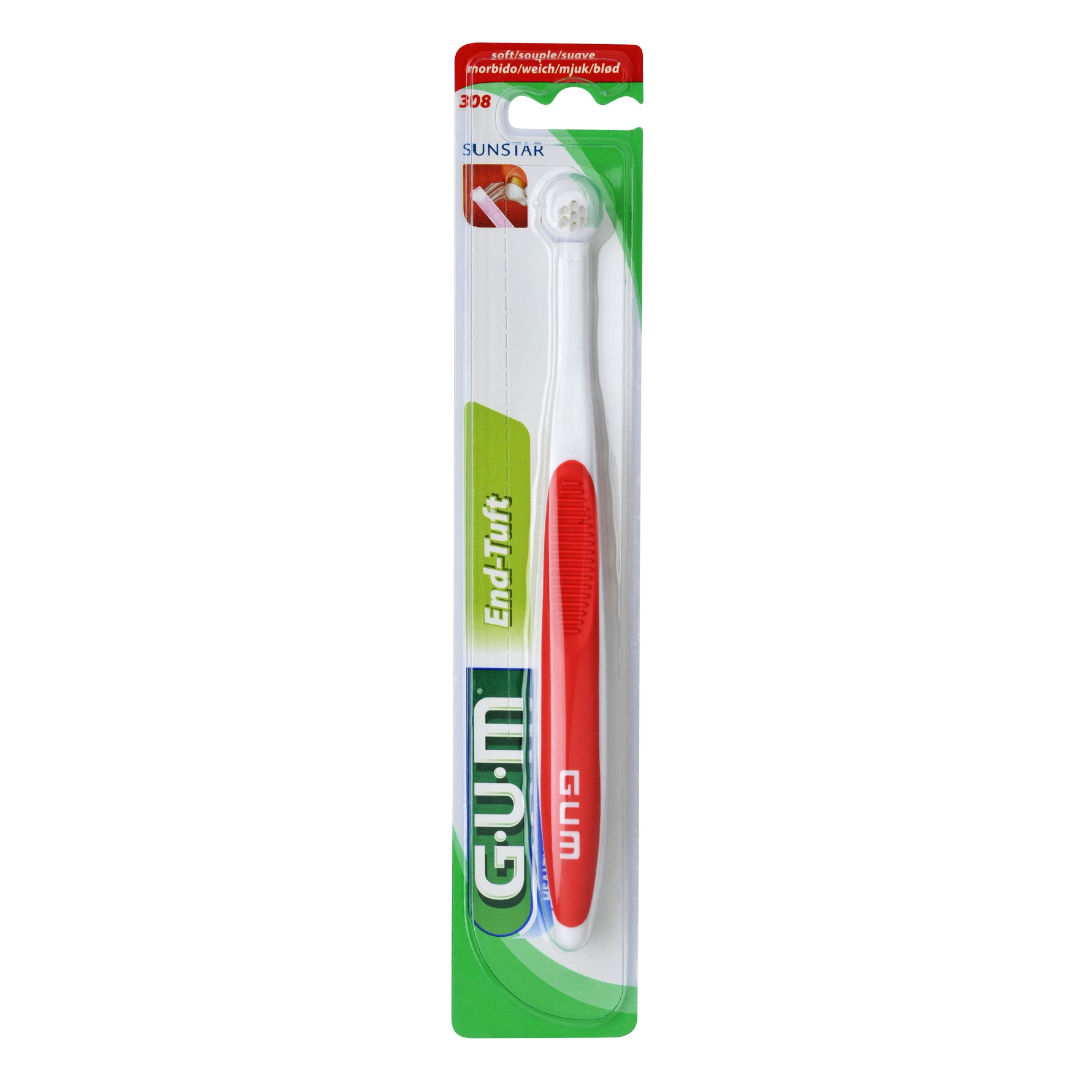 GUM End-Tuft 308 | Spazzolino Monociuffo per Ortodonzia e Impianti | Colori Assortiti
