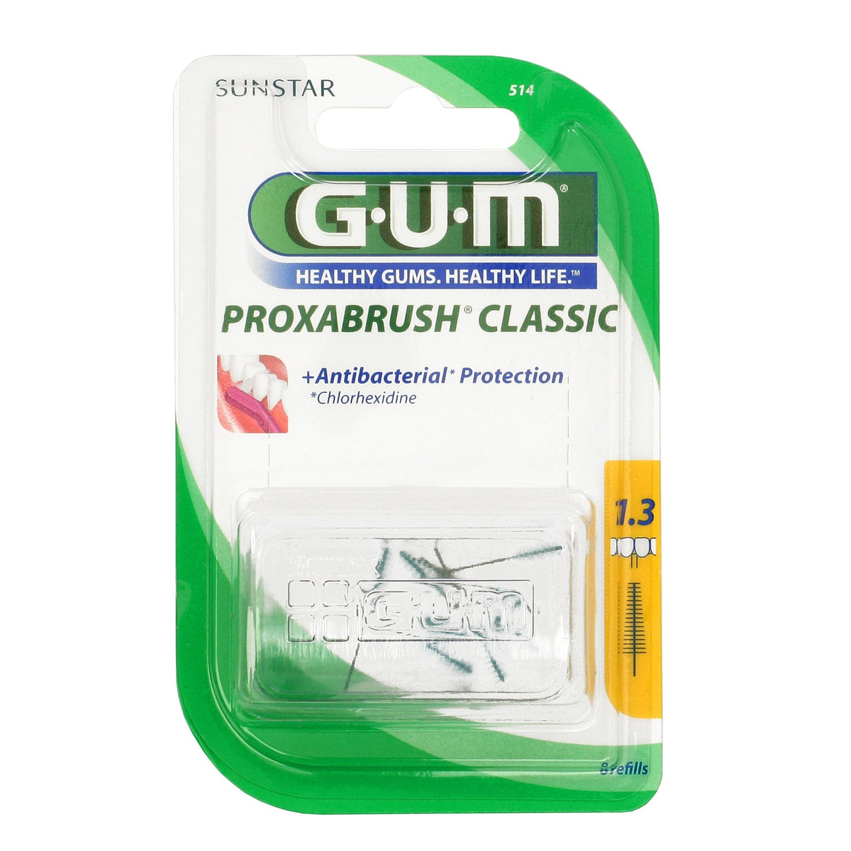 GUM Proxabrush Classic 514 | Scovolini Interdentali Refill | 8 Pezzi  