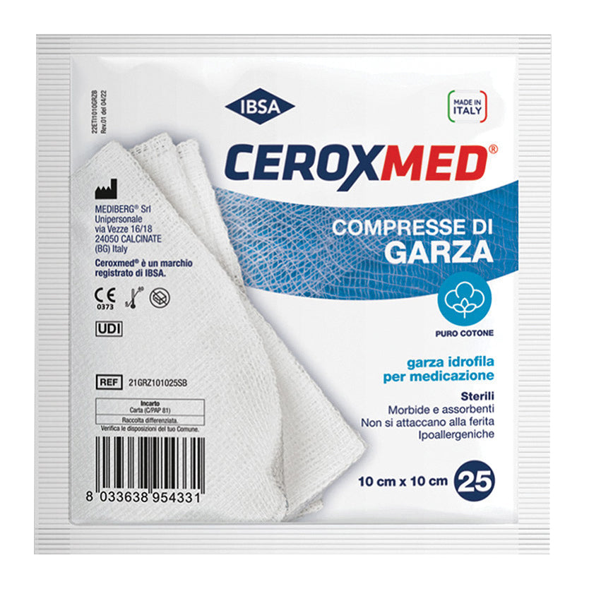 Ceroxmed | Compresse di Garza Sterili in Cotone 10x10 cm | 25 Pezzi
