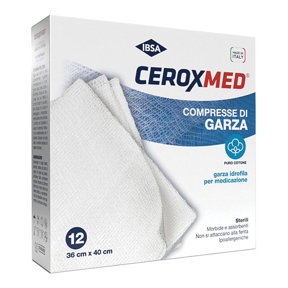 Ceroxmed Garza Sterile | Compresse Cotone Medicazione | 36x40cm 12 Pezzi