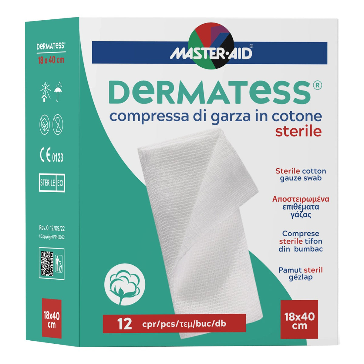 Master Aid Dermatess Cotone Compresse Di Garza Idrofila Sterile 18x40cm 12 Pezzi  