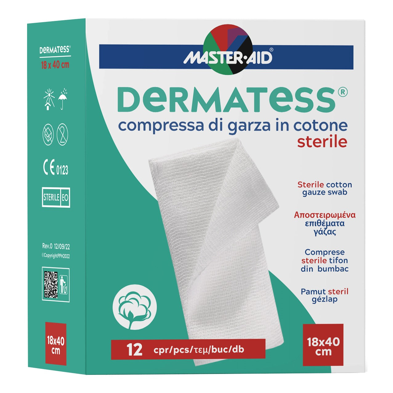 Master Aid Dermatess Cotone Compresse Di Garza Idrofila Sterile 18x40cm 12 Pezzi