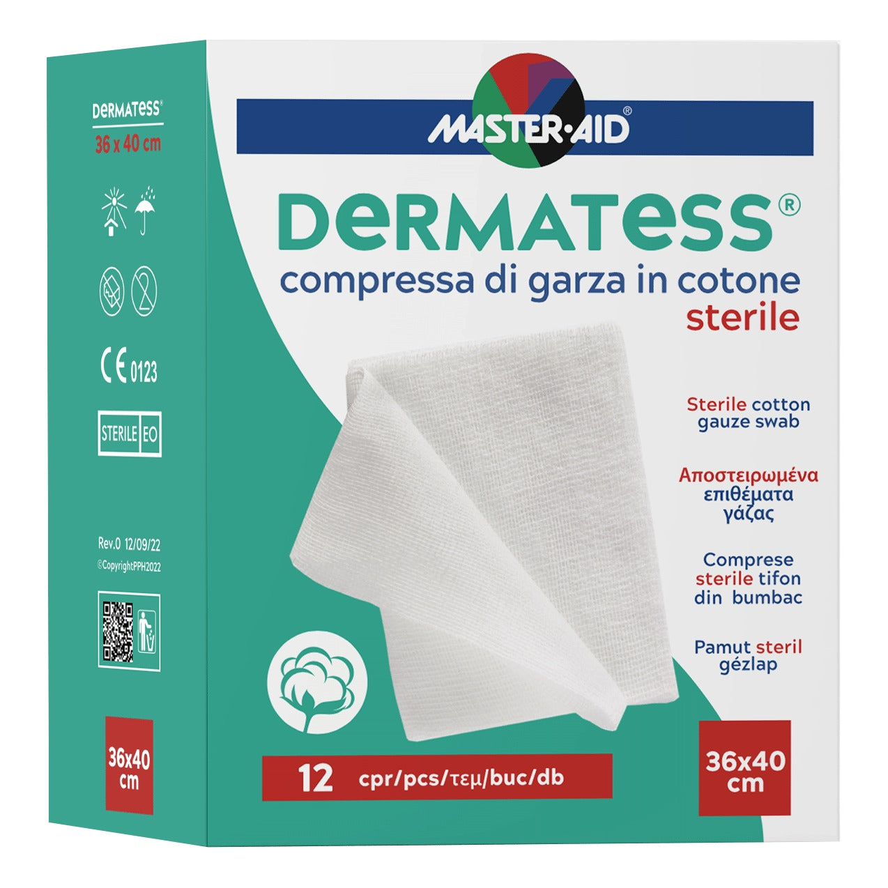 Master Aid Dermatess Cotone - Compresse Di Garza Idrofila Sterile 36x40cm 12 Pezzi