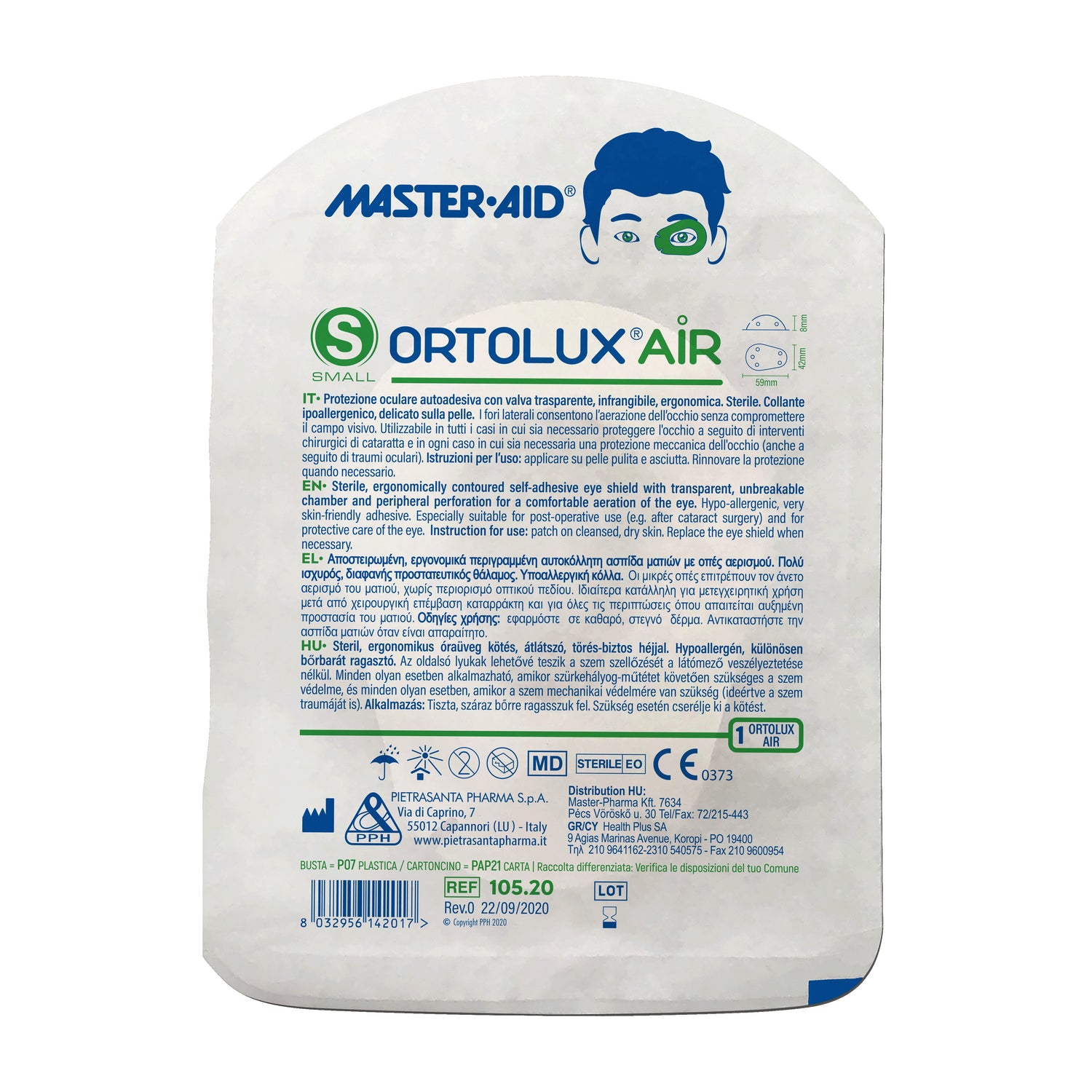 Master Aid Ortolux Air Tamponi Oculari Sterili Adesivi Taglia Small (68x96mm)