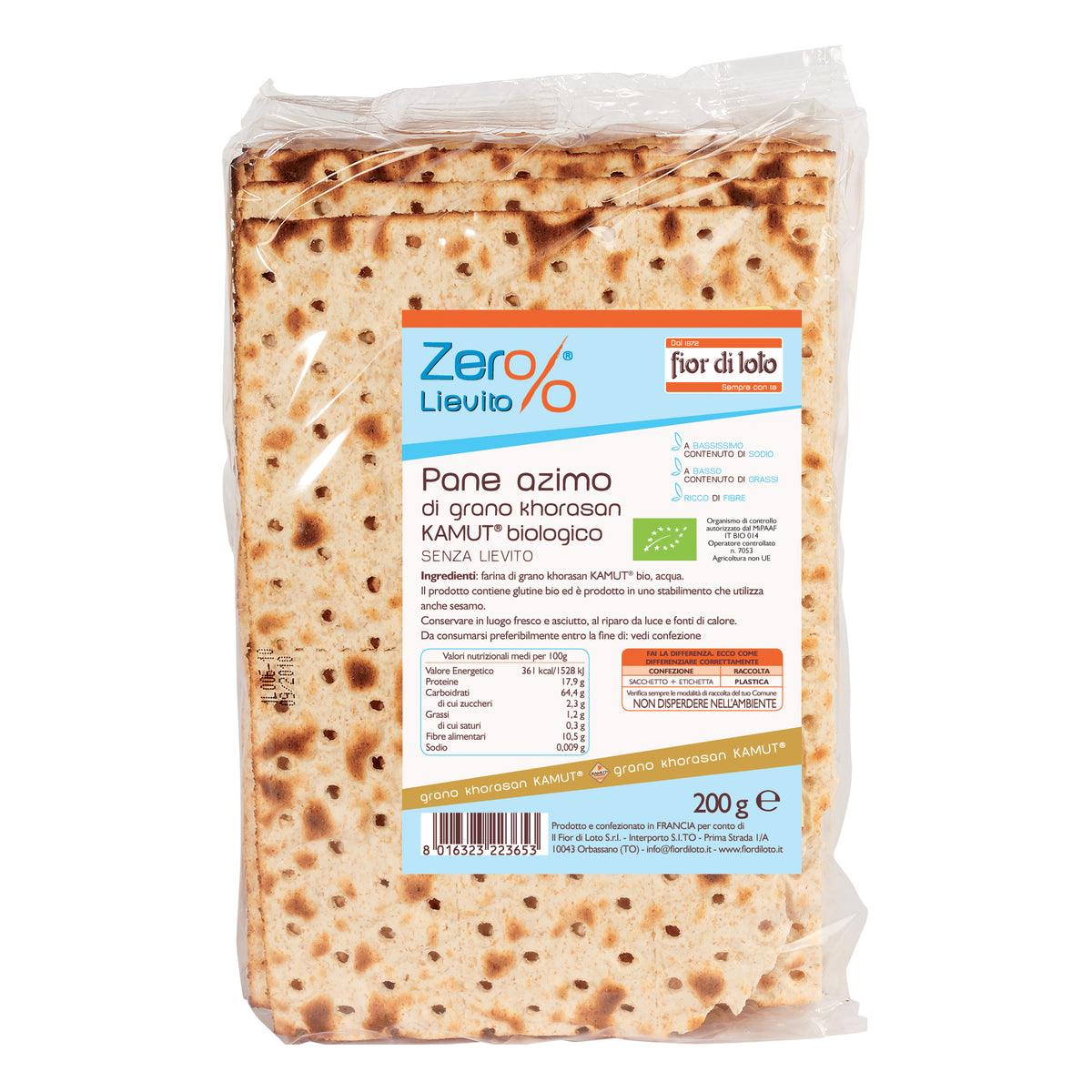 Fior Di Loto Zero % Lievito Pane Azzimo Kamut 200g  
