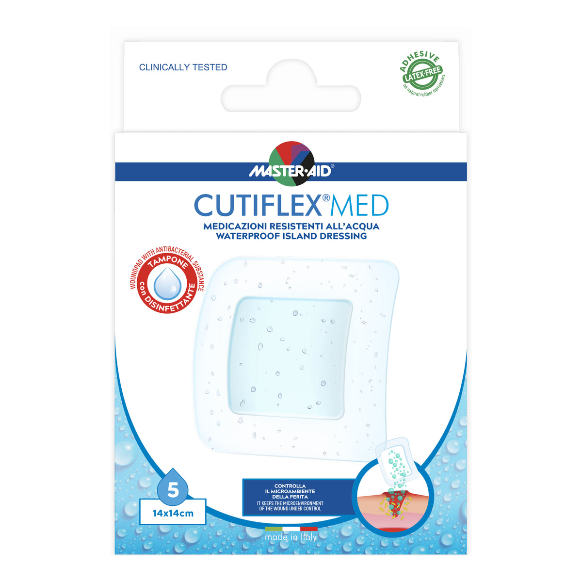 Master Aid Cutiflex Med Cerotti Water Resistent 14 X 14cm 5 Pezzi  