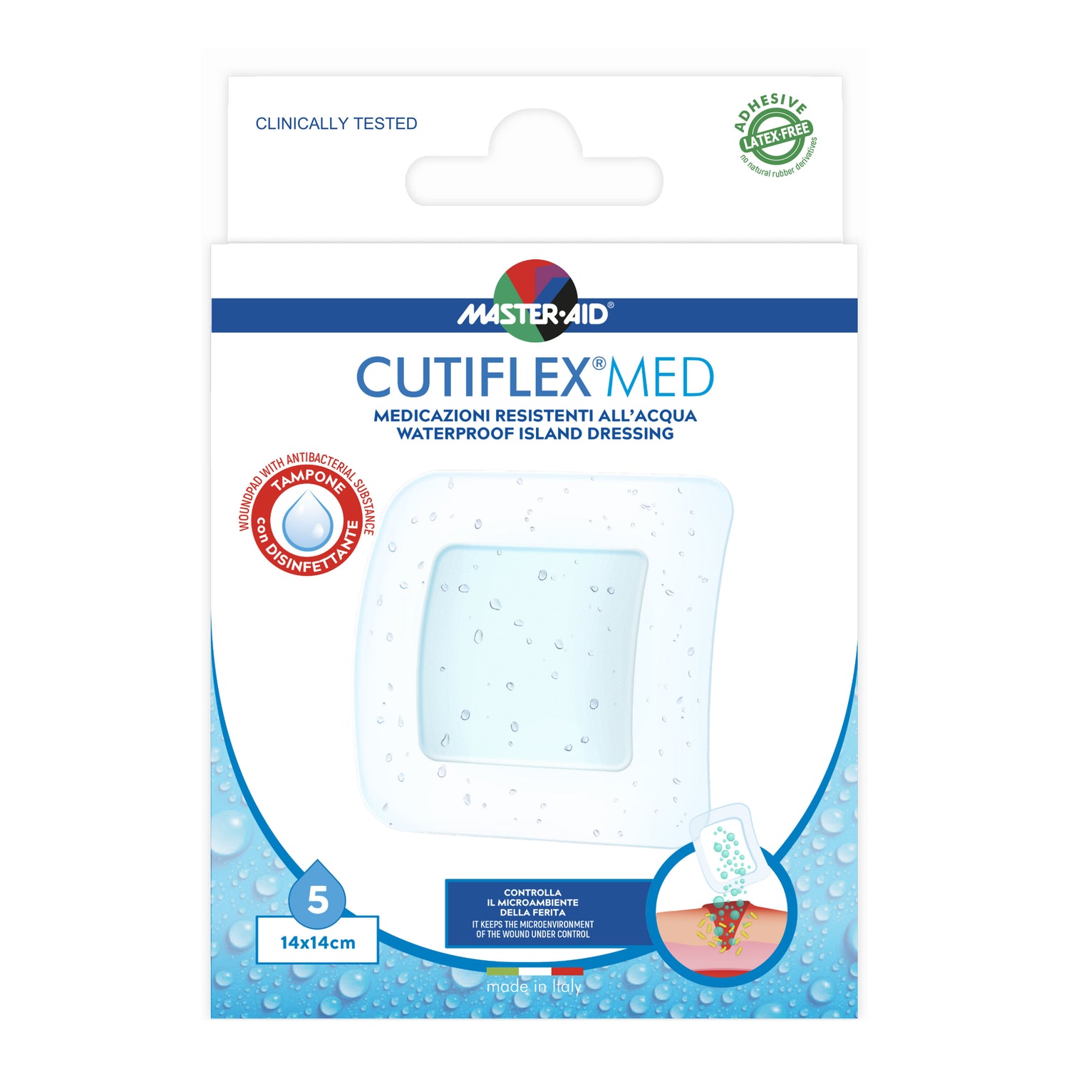 Master Aid Cutiflex Med Cerotti Water Resistent 14 X 14cm 5 Pezzi