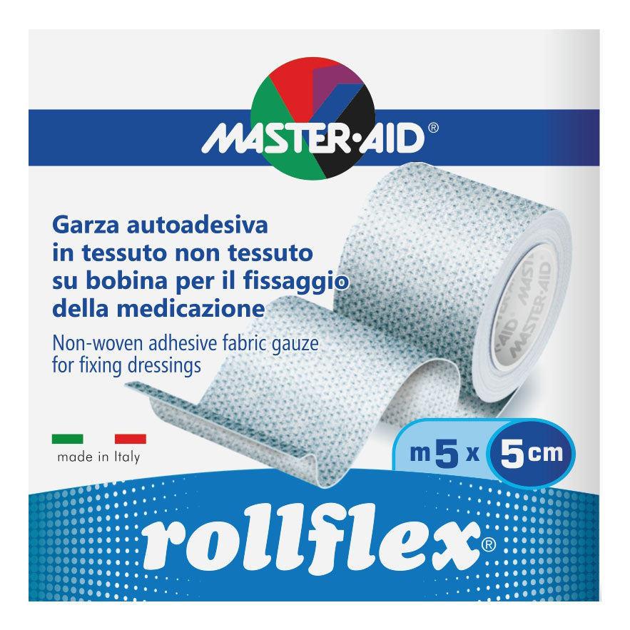 Master Aid Rollflex Cerotto Garza Autoadesiva Fissaggio Medicazioni 5m X 5cm