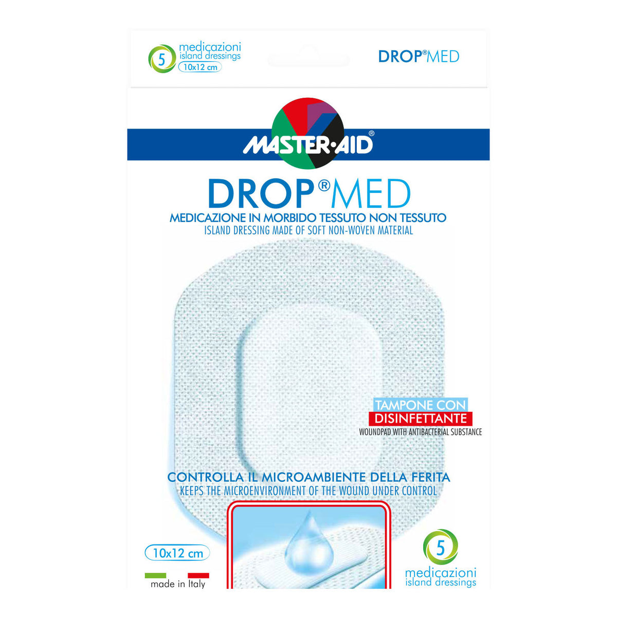 Master Aid Dropmed Medicazione Autoadesiva Dermoattiva Ipoallergenica Aerata 10 X 12cm 5 Pezzi  