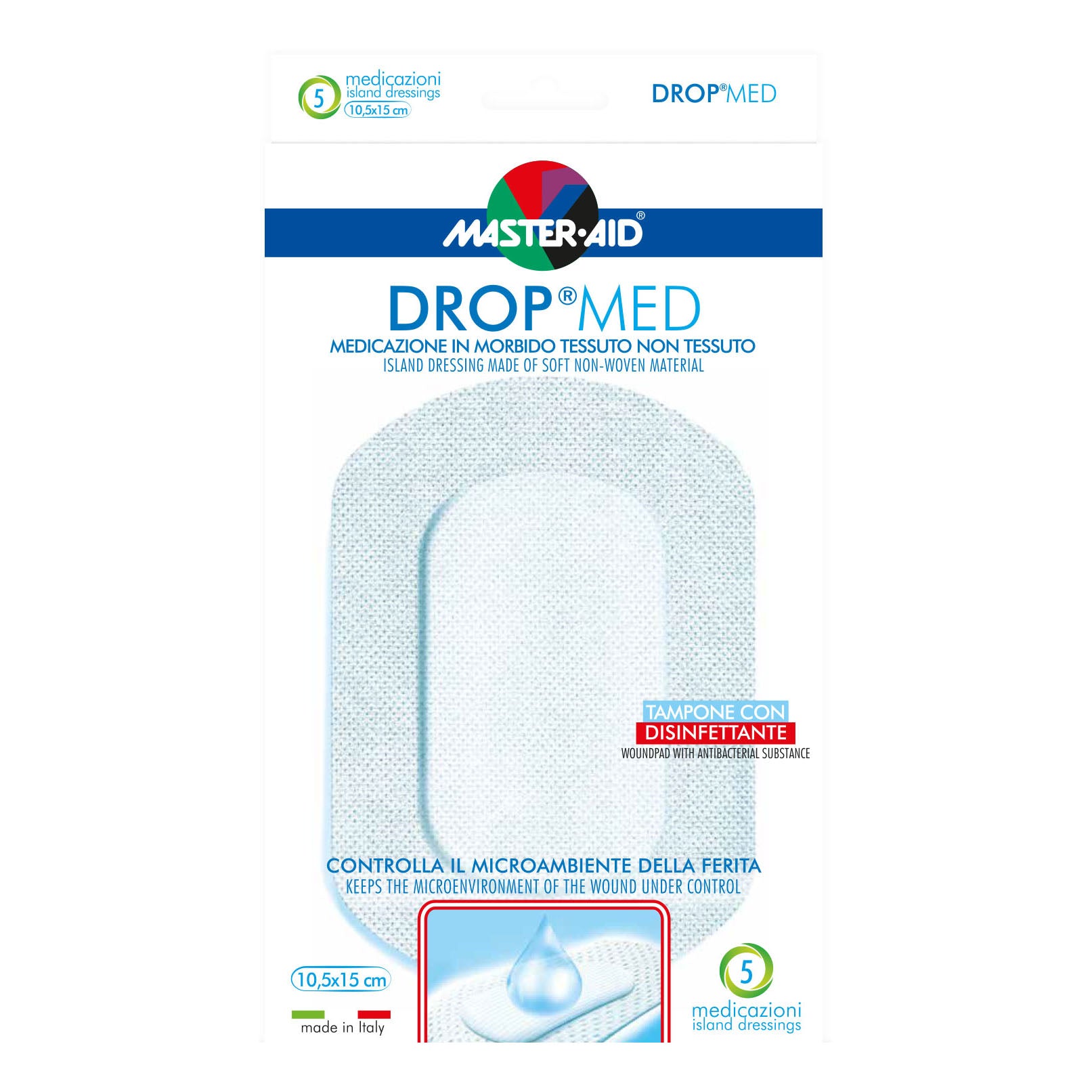 Master Aid Dropmed Medicazione Autoadesiva Dermoattiva Ipoallergenica Aerata 10,5 X 15cm 5 Pezzi
