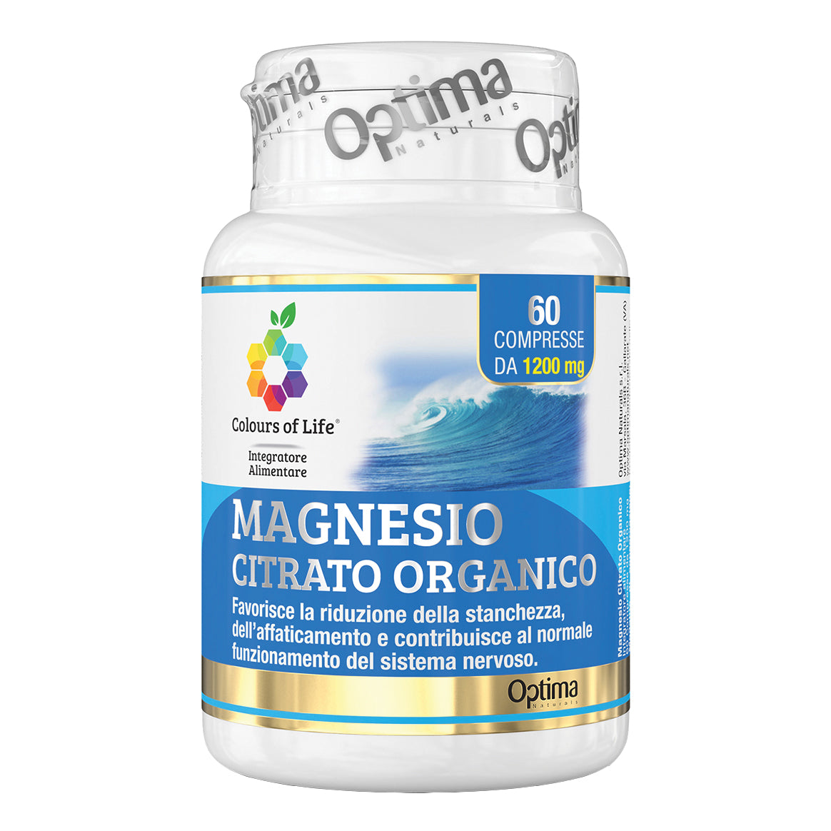 Magnesio Citrato Organico | Integratore Stanchezza Affaticamento Sistema Nervoso Optima Colours of Life | 60 Compresse  