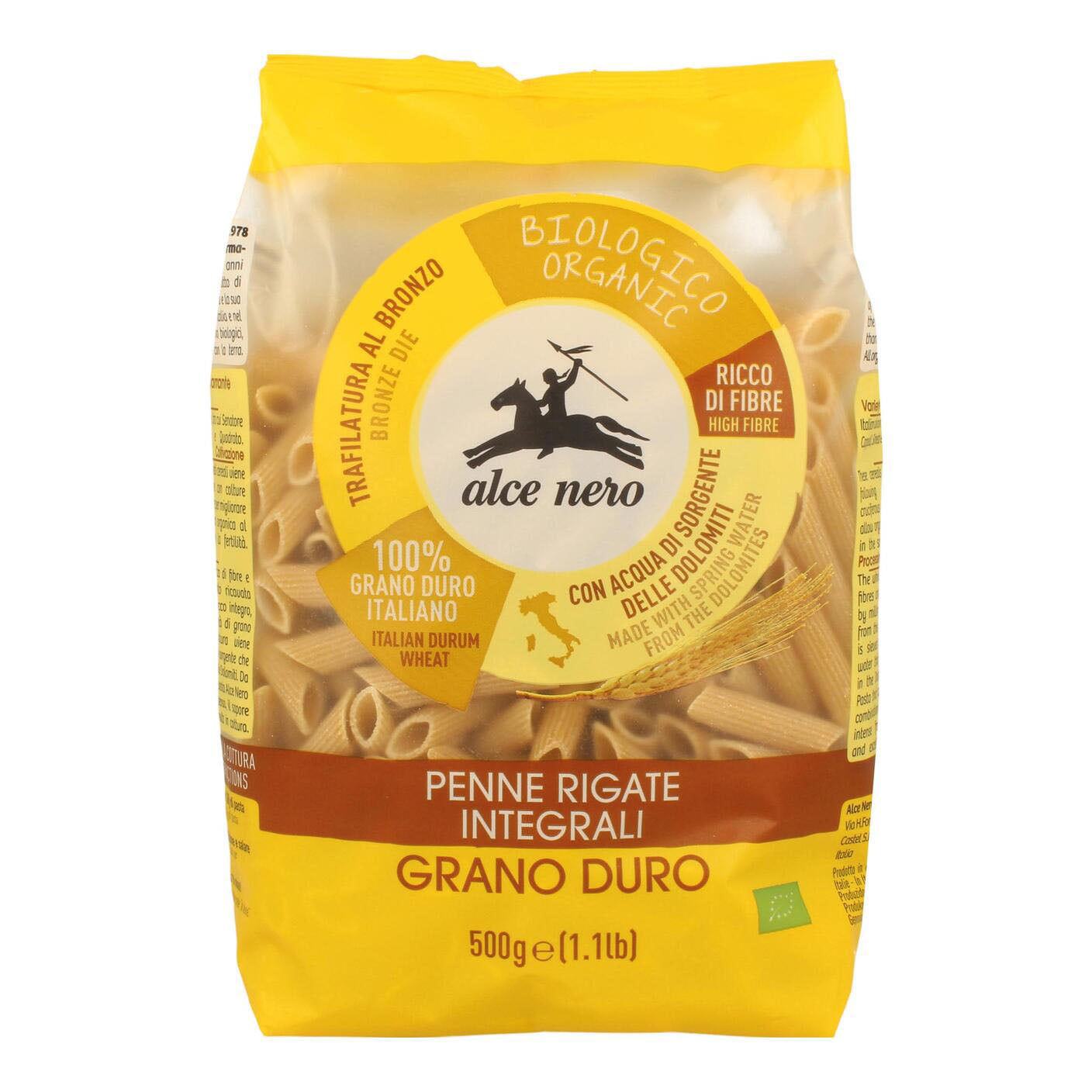PENNE RIGATE INTEGRALI BIO500G