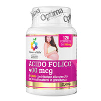 Acido Folico 400mcg | Integratore Gravidanza Folato Sistema Immunitario Optima Colours of Life | 120 Compresse