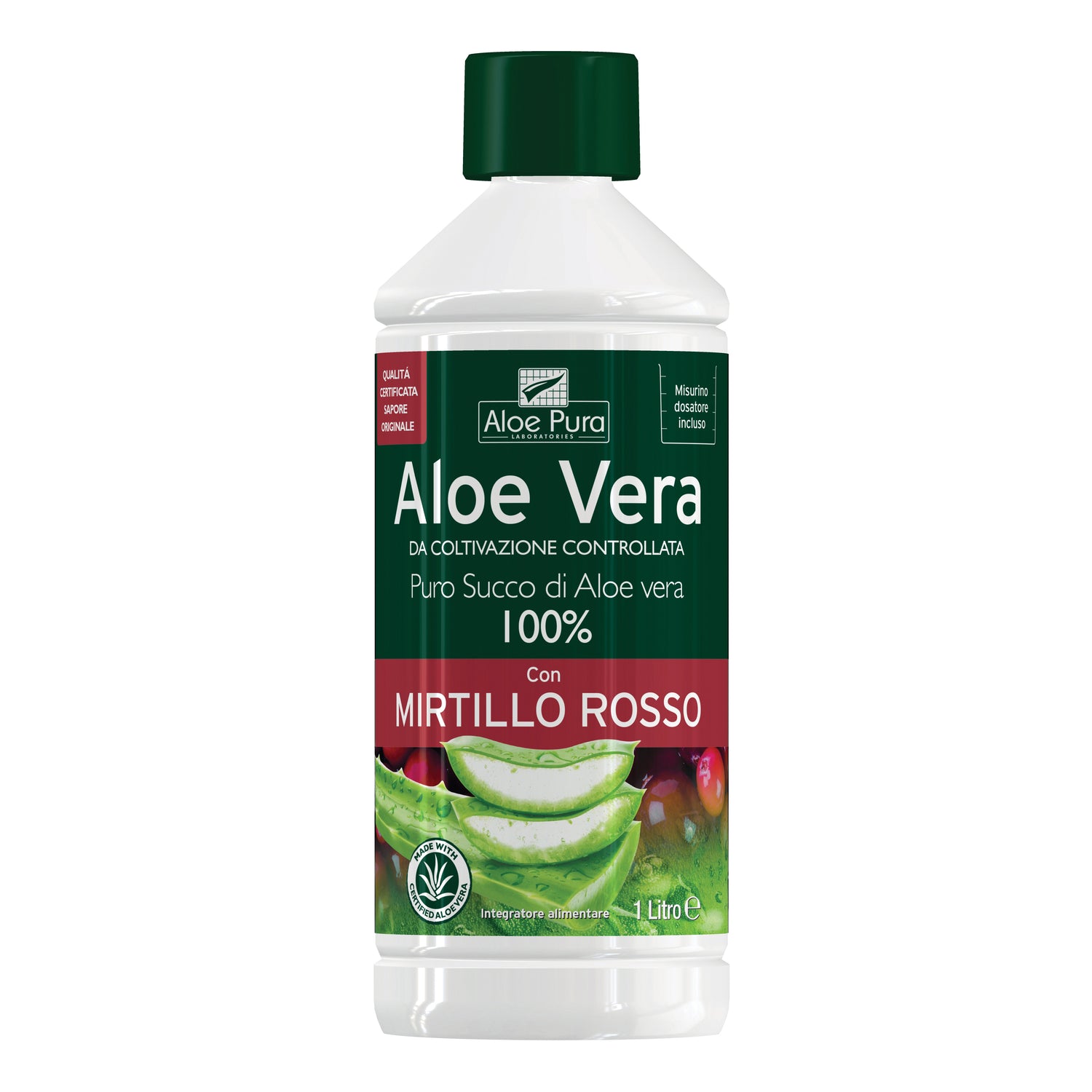 Optima Aloe Pura - Aloe Vera E Mirtillo Rosso Puro Succo 1 Litro