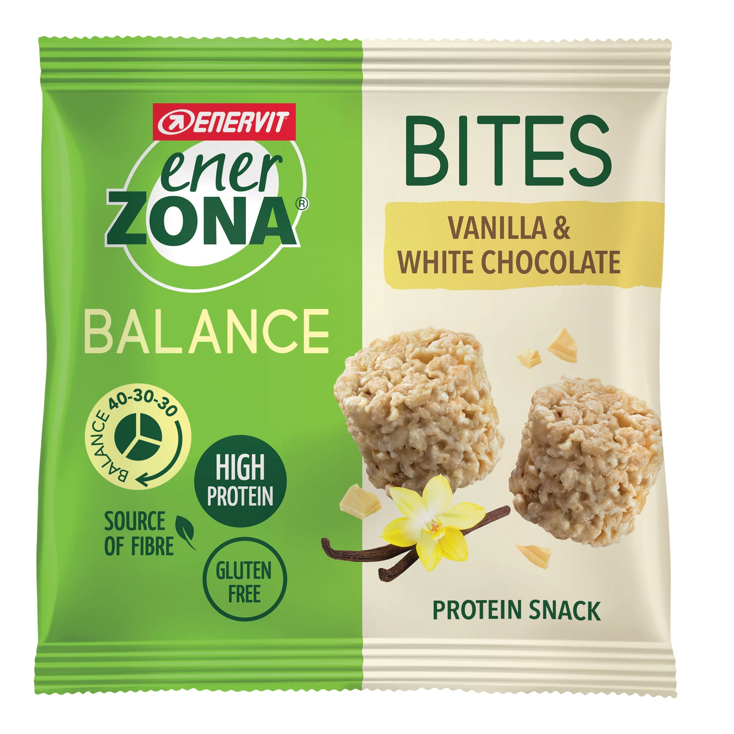 Enervit EnerZona Balance Snack Bites MiniRock 40-30-30 Soia Cioccolato Bianco Vaniglia 1 Minipack da 24g