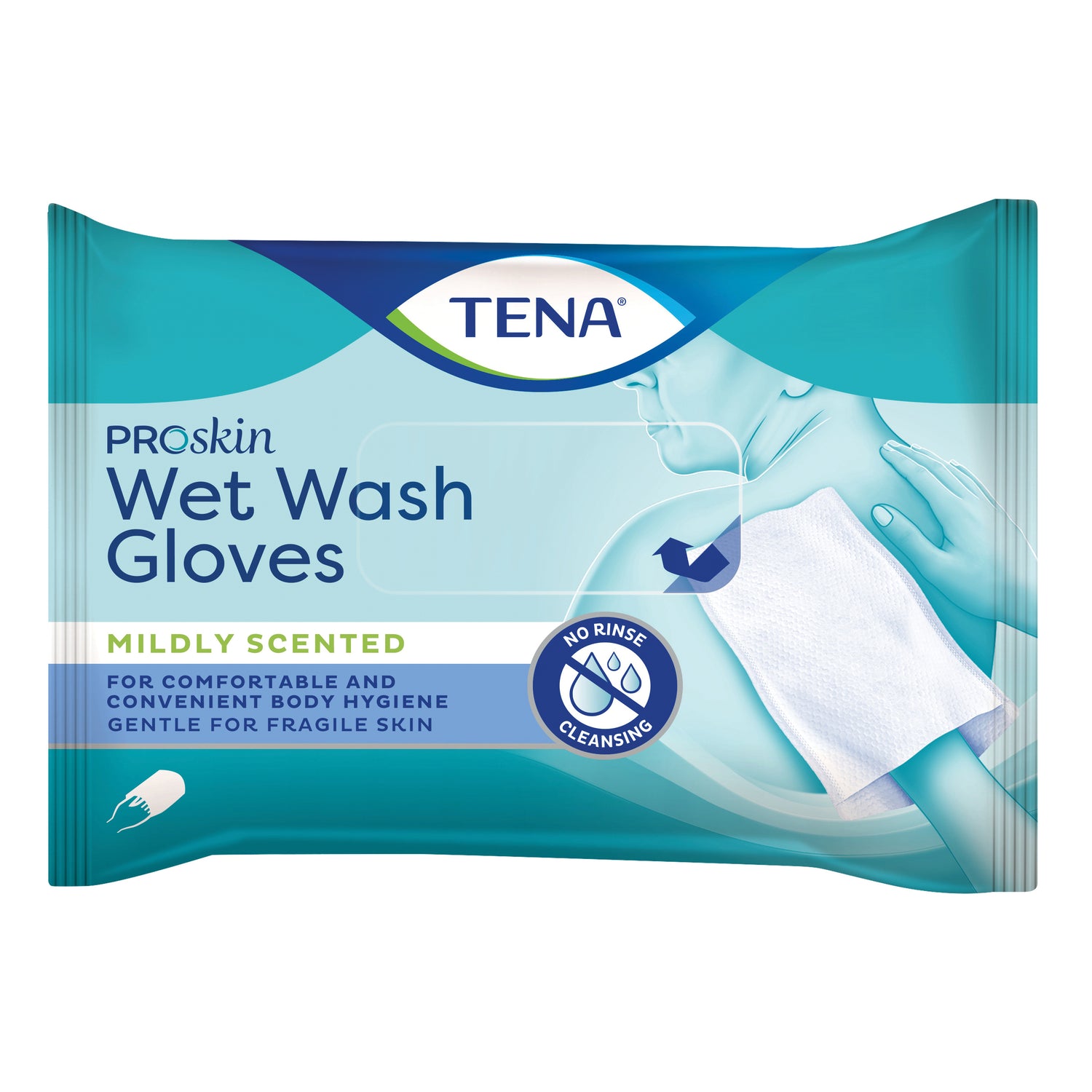 Tena Proskin Wet Wash Glove - Guanto Pre-Umidificato Senza Risciacquo Leggera Profumazione 8 Pezzi