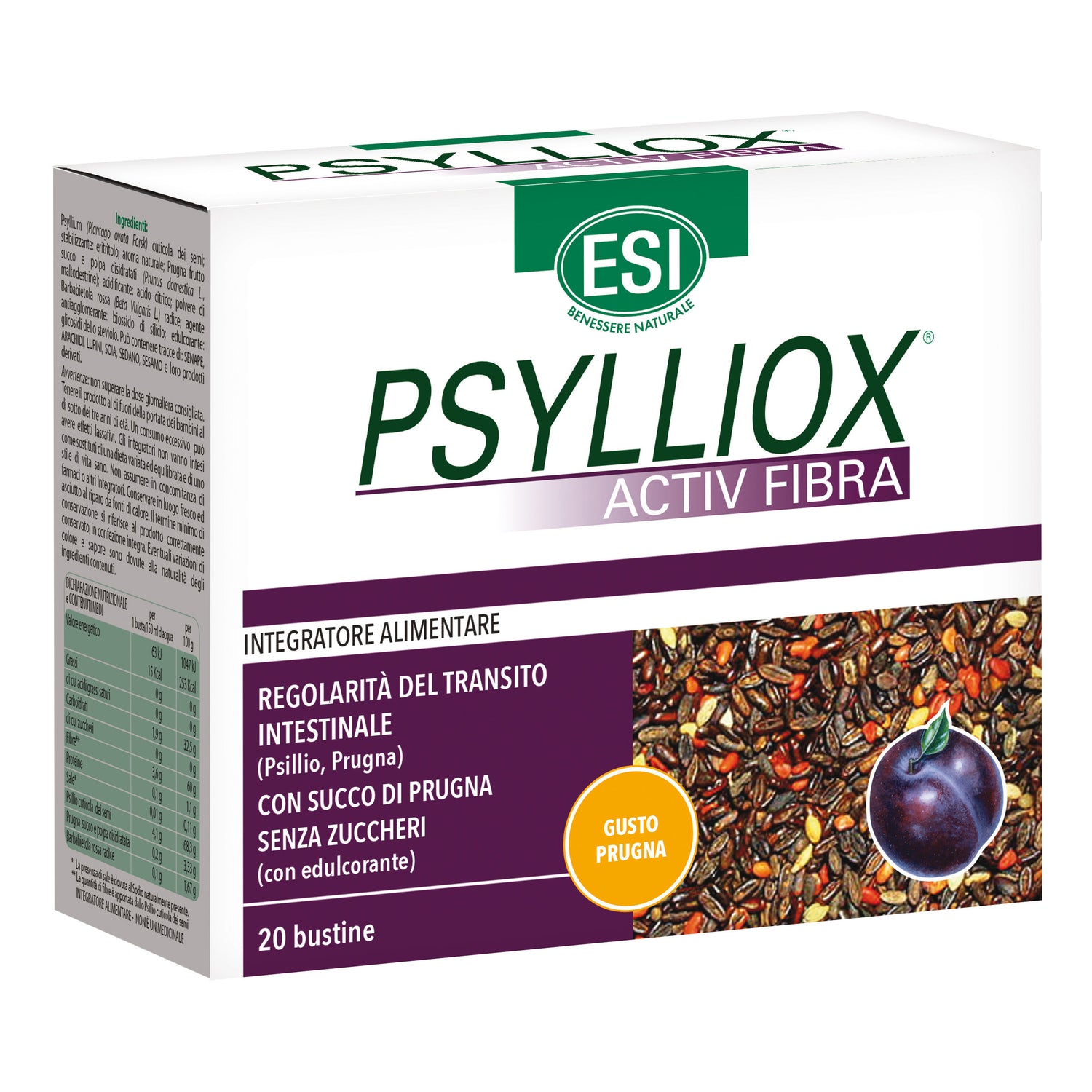 Esi PSYLLIOX ACTIV FIBRA Psyllium e Prugna 20 Bustine