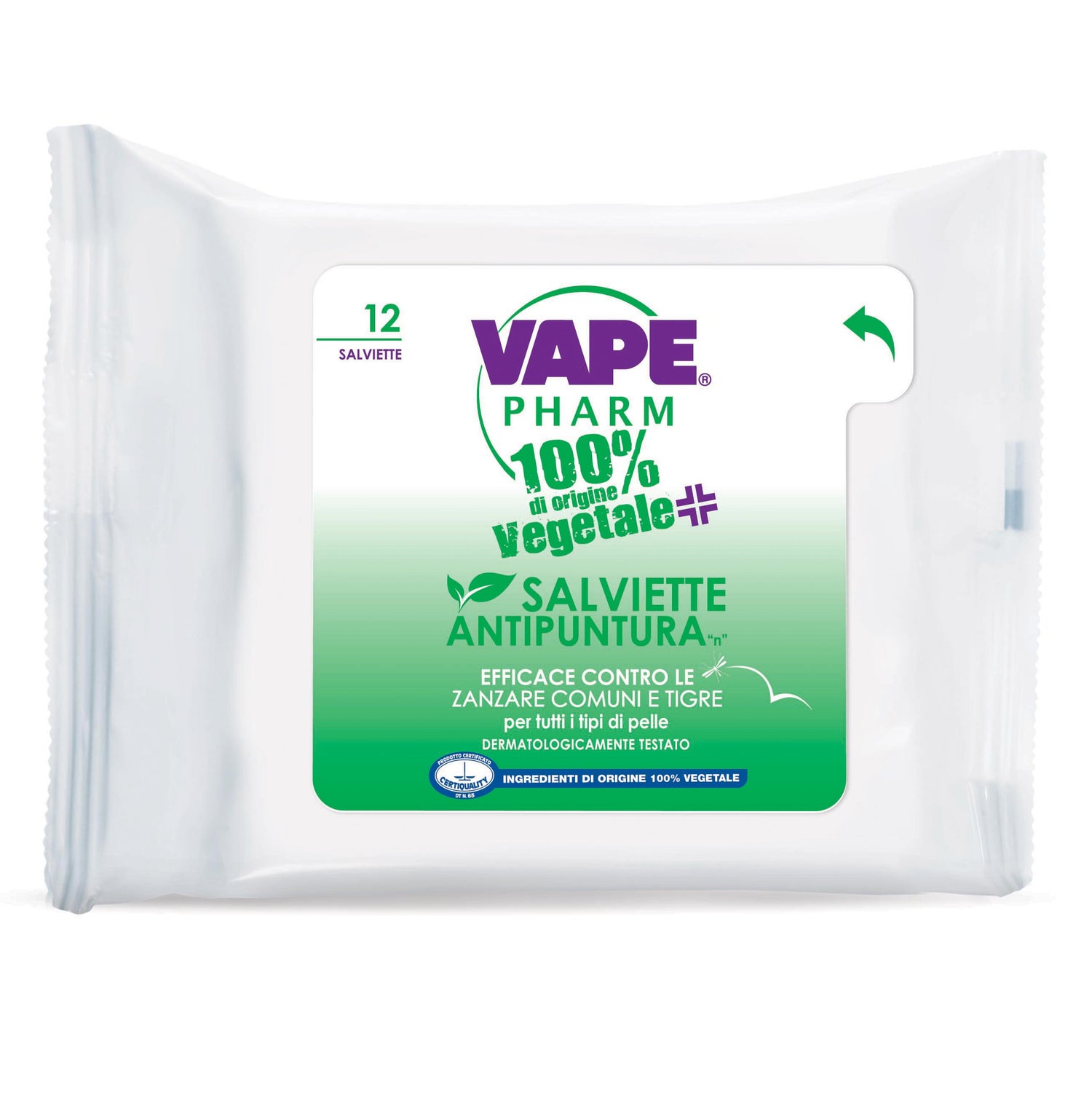 Vape Derm Di Origine Vegetale - Salviette Antipuntura 12 Pezzi