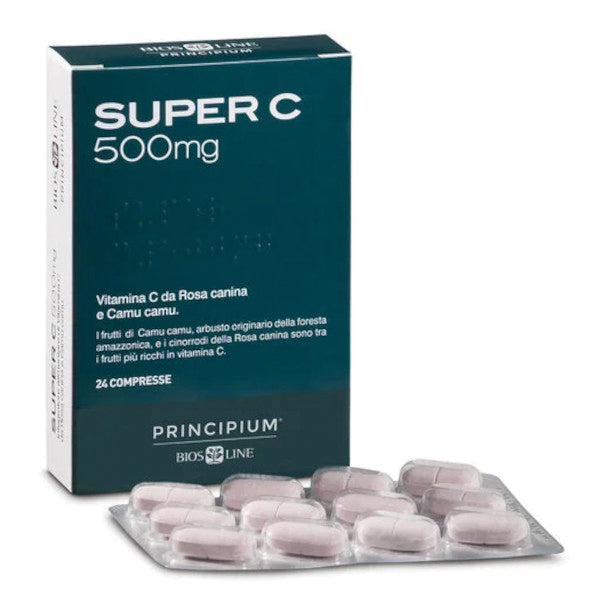 Principium Super C 500 mg | Vitamina C Rosa Canina Vegano | 24 Compresse
