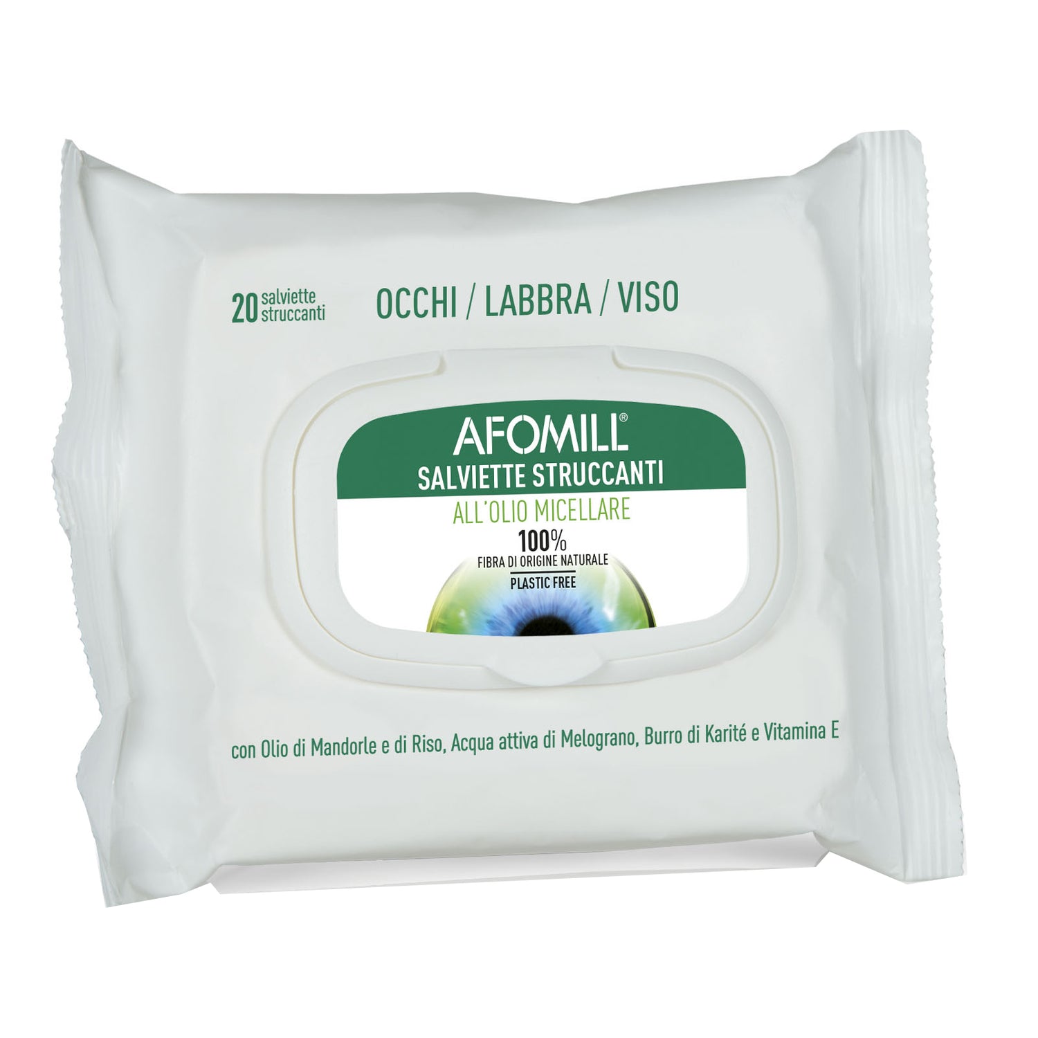 Afomill Salviette Struccanti All'Olio Micellare Viso Occhi Labbra 20 Pezzi