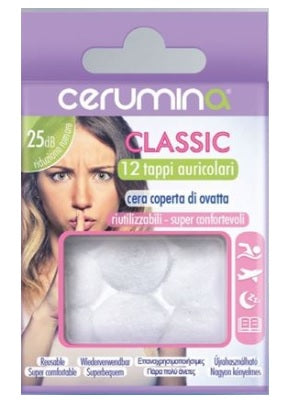 Cerumina Tappi Auricolari Classic In Cera Ricoperta Da Ovatta 12 Pezzi