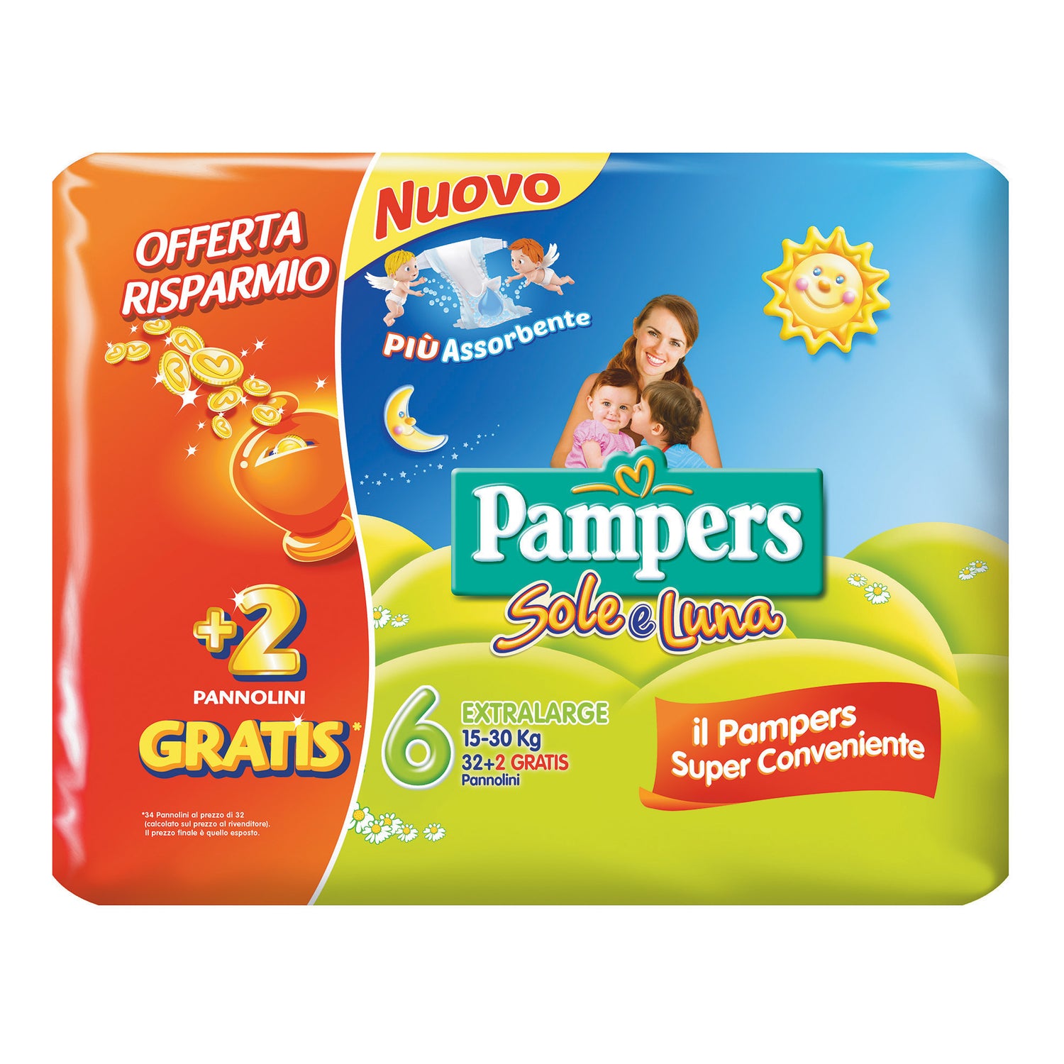 Pampers Sole & Luna XL 32+2 Pannolini