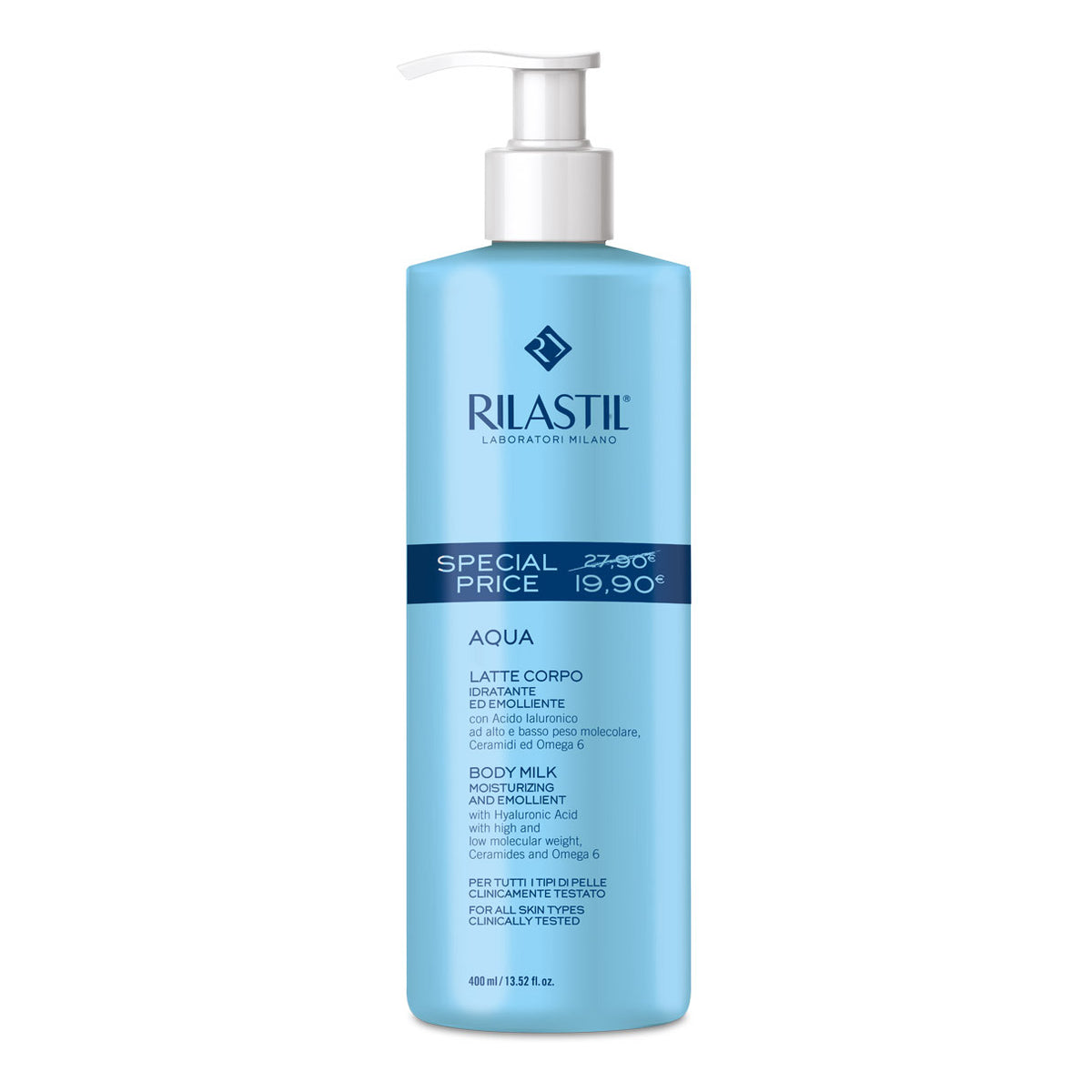 Rilastil Aqua Latte Corpo Idratante Emolliente Con Acido Ialuronco 400ml  