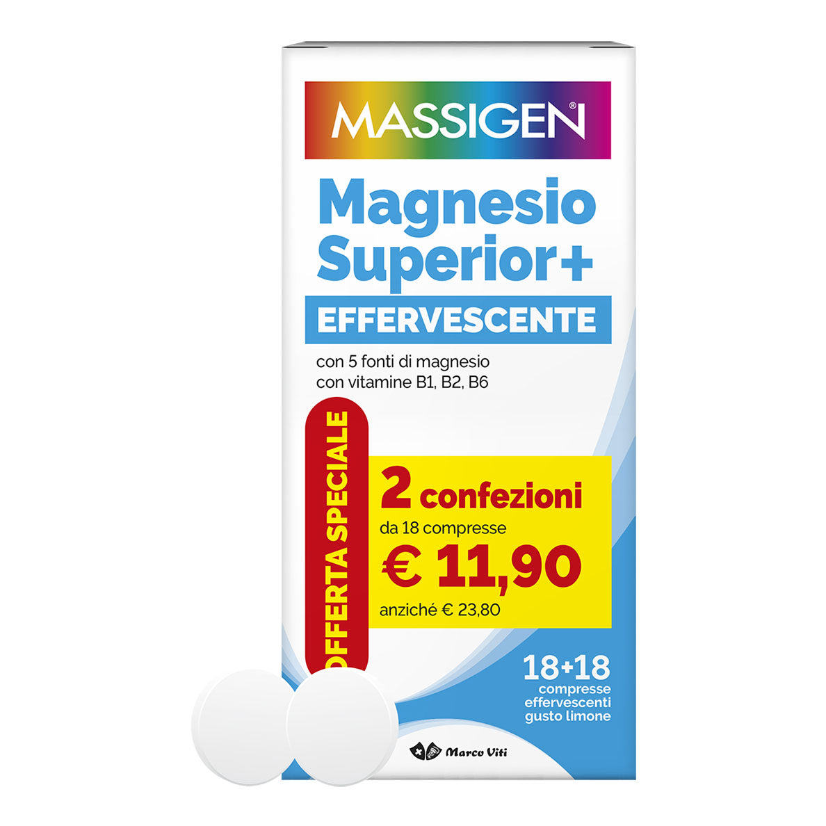 Massigen Magnesio Superior Pacco Doppio 18 + 18 Compresse Effervescenti