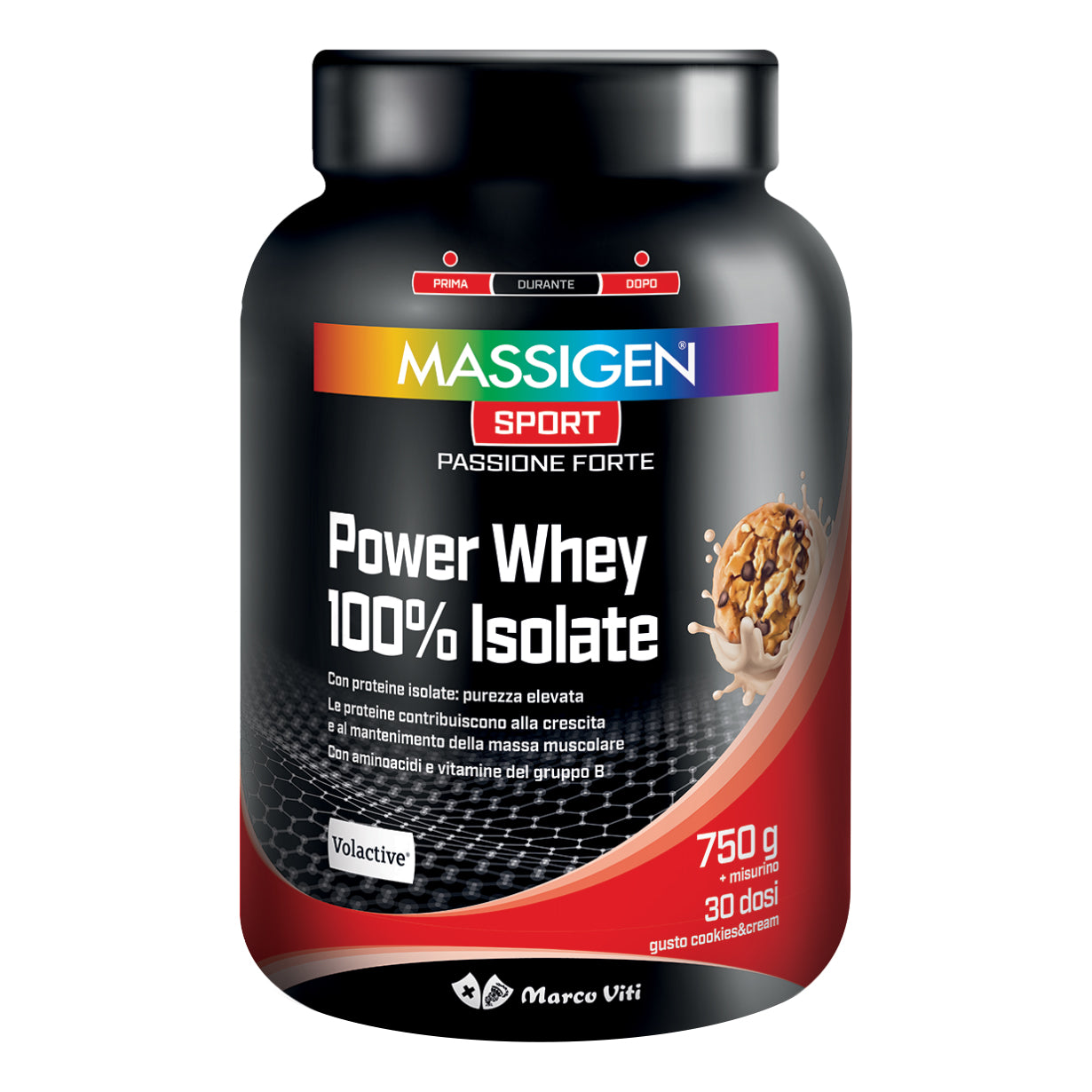 Massigen Sport Power Whey 100% Isolate - Proteine Gusto Cookies & Cream 750gr
