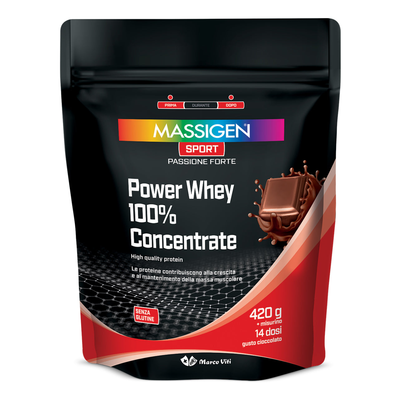Massigen Sport Power Whey 100% Concentrate - Proteine Gusto Cioccolato 420g