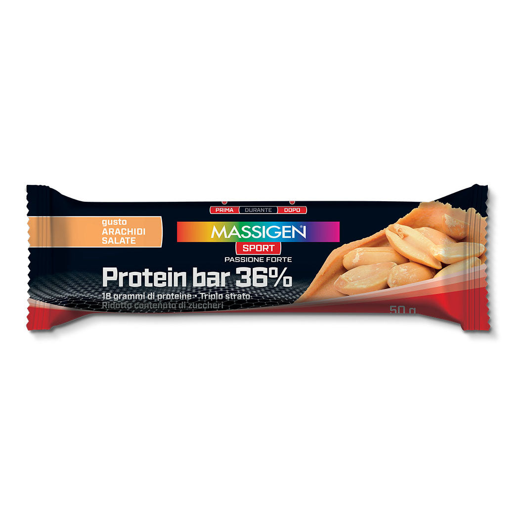 Massigen Sport Protein Bar 36% | Barretta Proteica 18g Proteine Caramello Salato | 50 g
