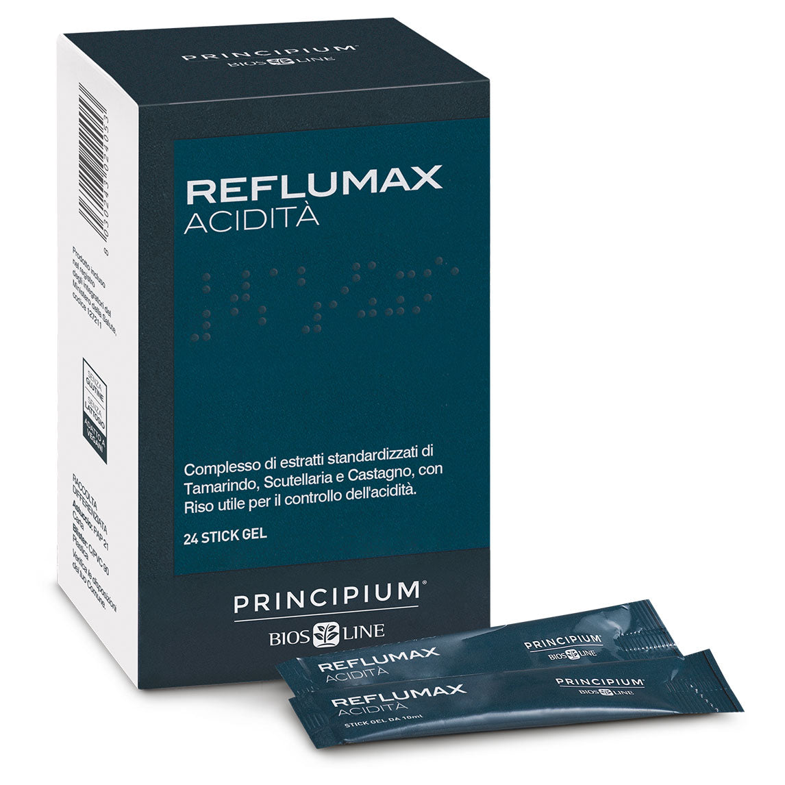Principium Reflumax Acidità | Tamarindo Riso Scutellaria Stick Gel | 10 Stick  