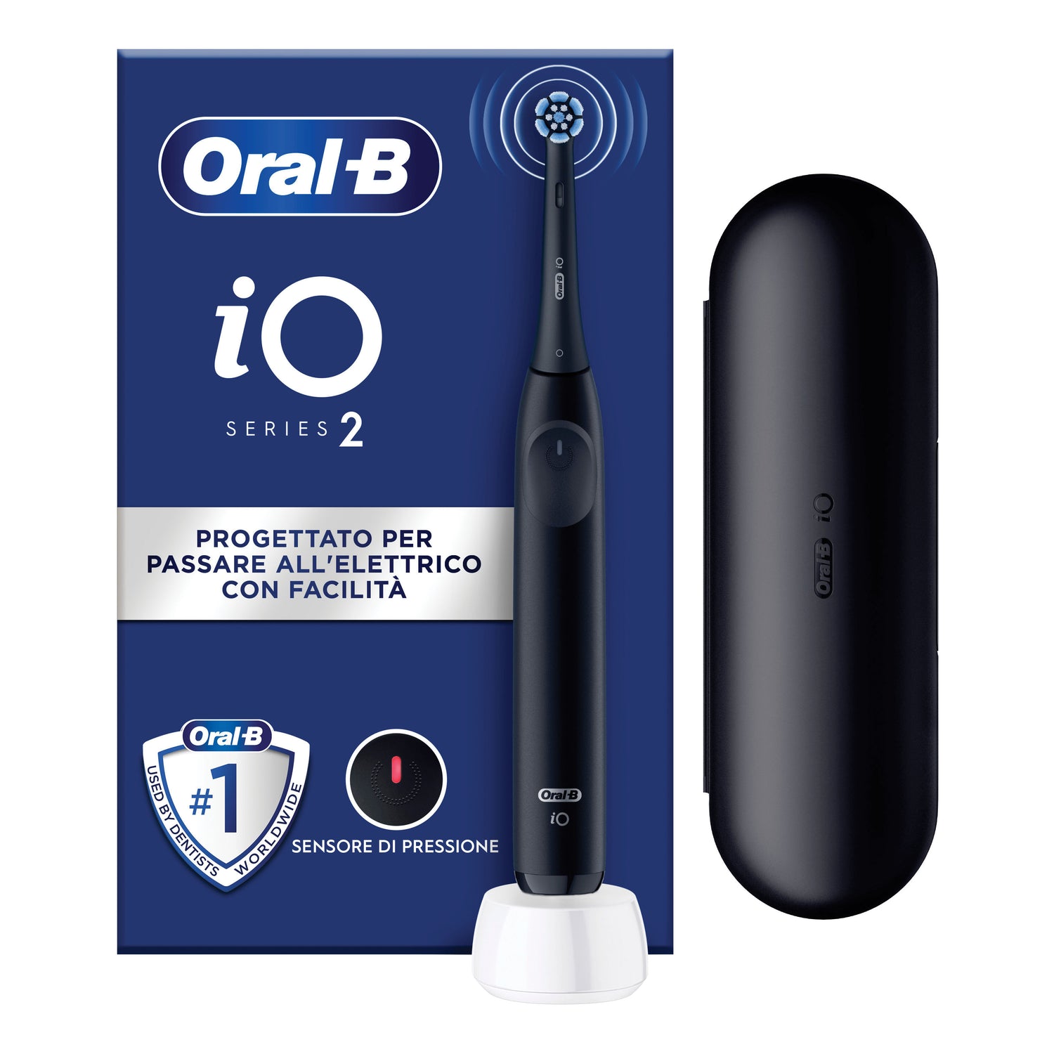 Oral-B iO Serie 2 Night Black | Spazzolino Elettrico Ricaricabile 3 Intensità | 1 Pezzo + Testina + Custodia