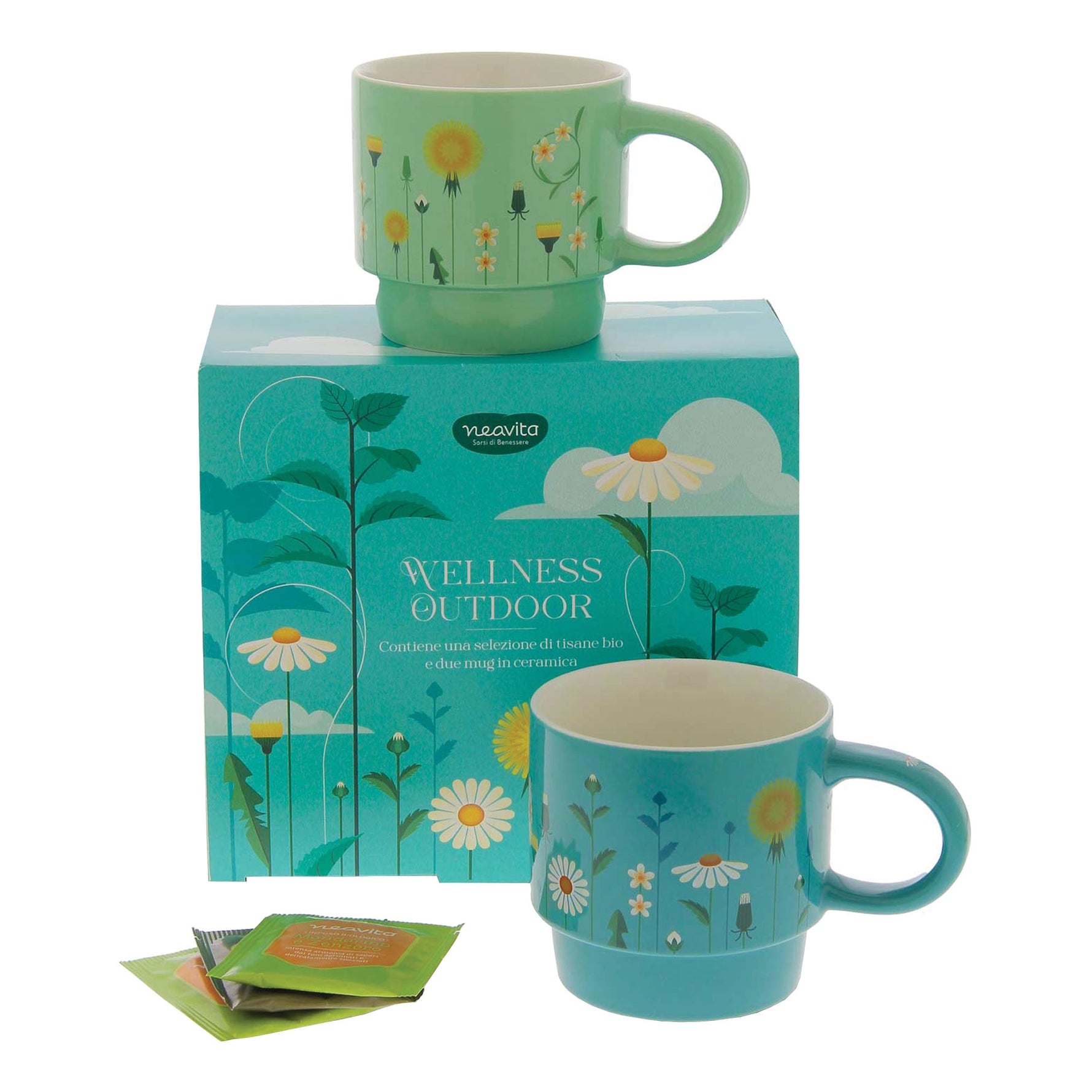 Neavita Cofanetto Wellness Outdoor 9 Filtri Misti Tisana + 2 Mug Impilabili 350ml
